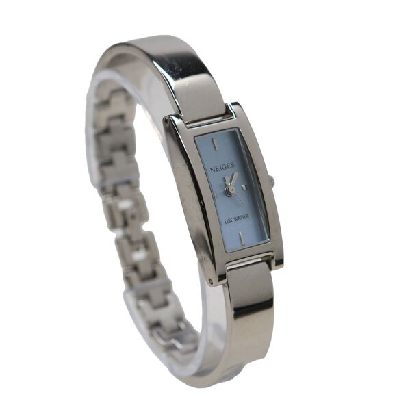 Lise Watier Neiges Delicate Silver Tone Rectangular Watch Dress Swiss Movt - Picture 10 of 10